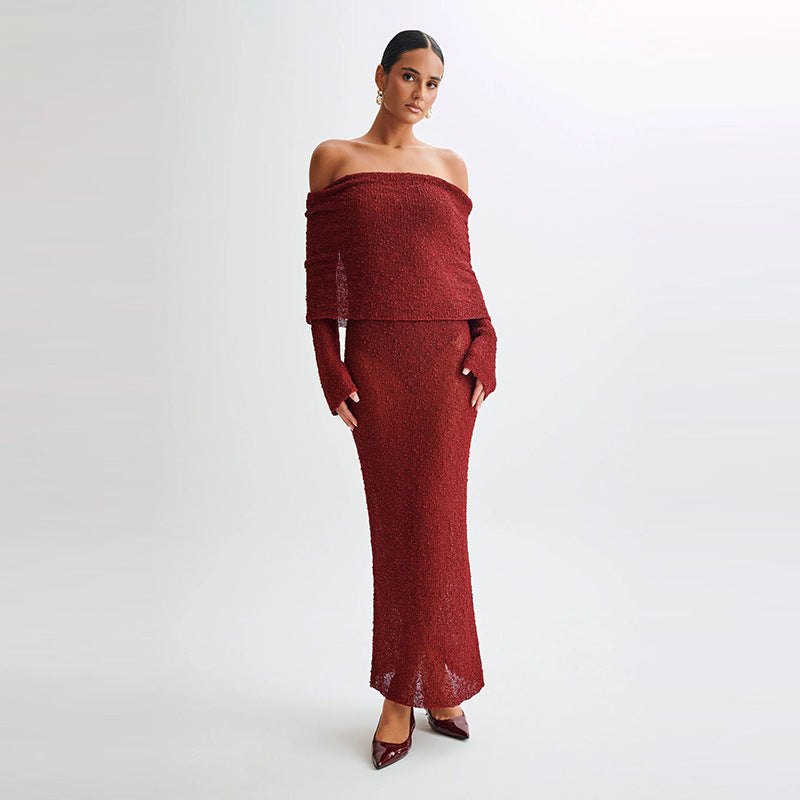 Dame Eksklusiv Aftenkjole med Off-Shoulder-Udskæring og Struktur Stilla