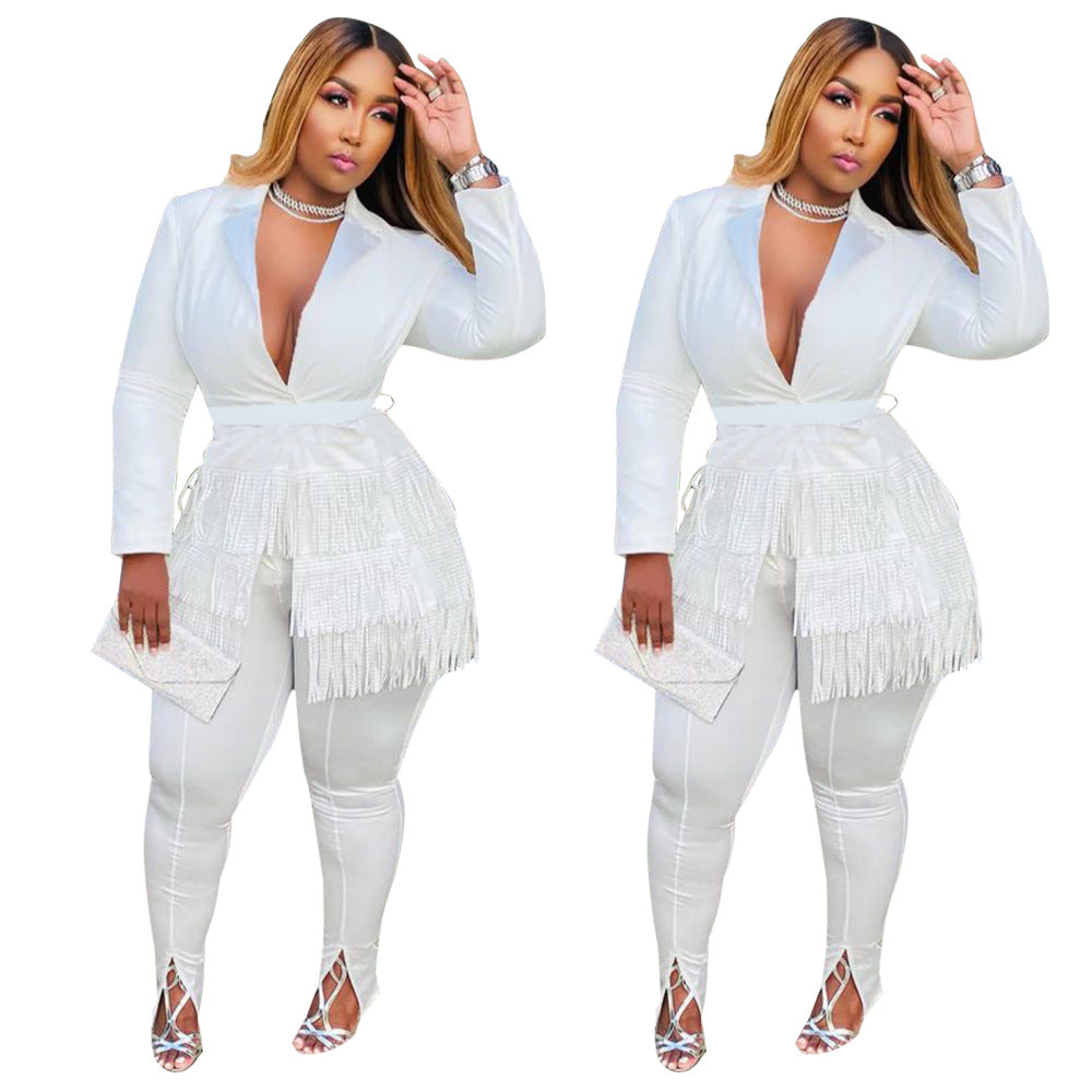 Dame jumpsuit med frynset design Stilla