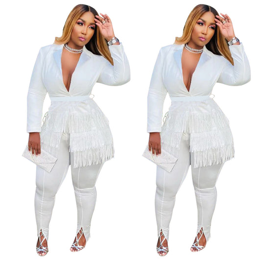 Dame jumpsuit med frynset design Stilla
