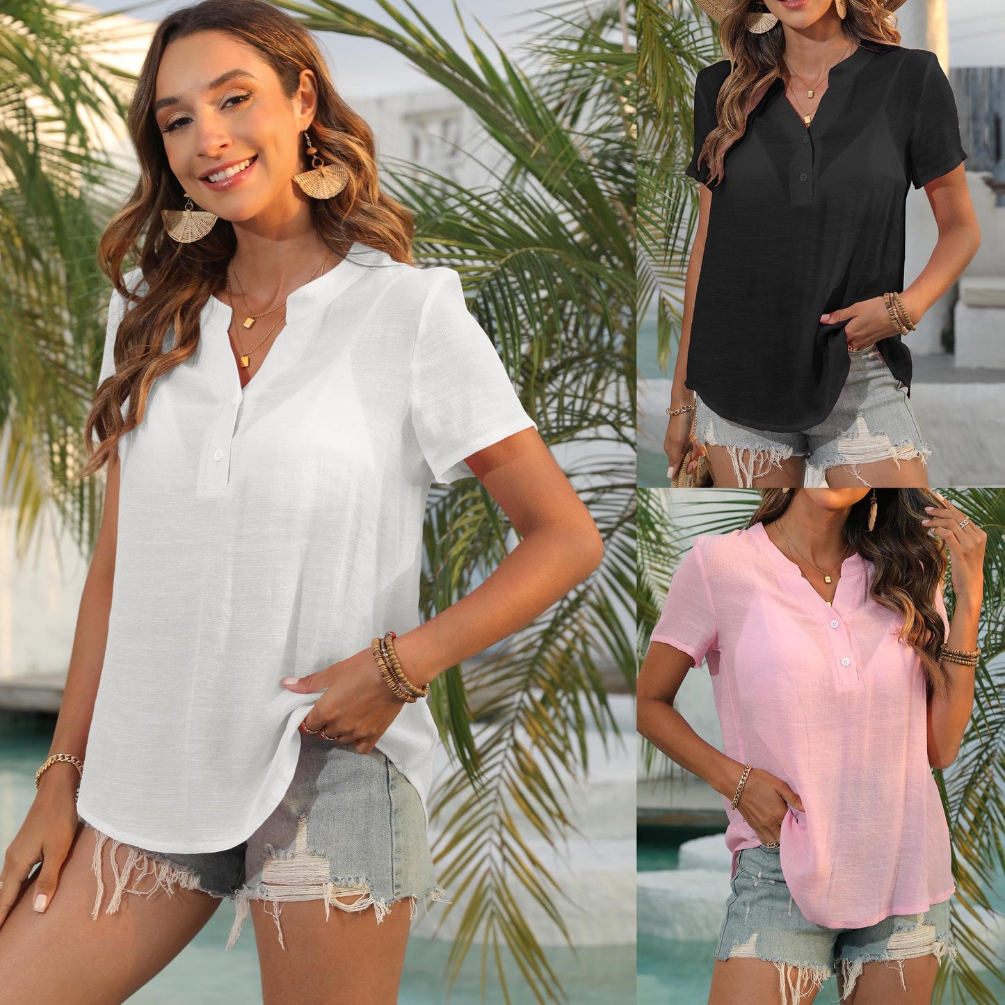 Dame afslappet skjorte med fashionable knapdetaljer og let, åndbart stof Stilla