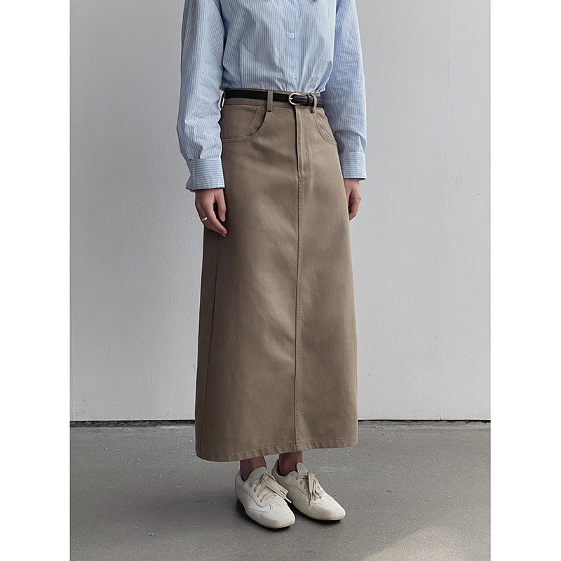 Dame Denim-maxiskørt med lige pasform og elegant udvikling Stilla