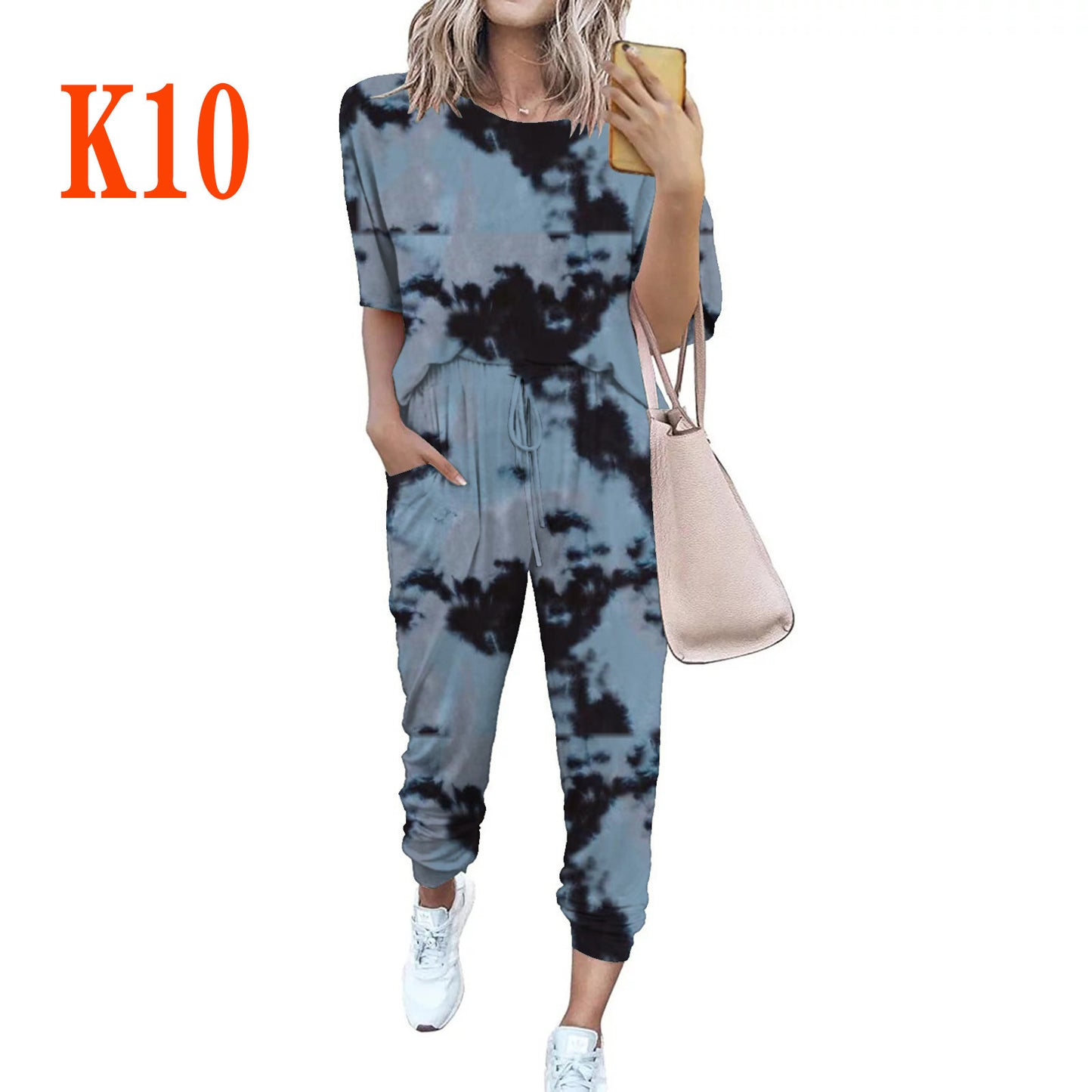 Dame afslappet jumpsuit med blomsterprint og elastisk bånd Stilla