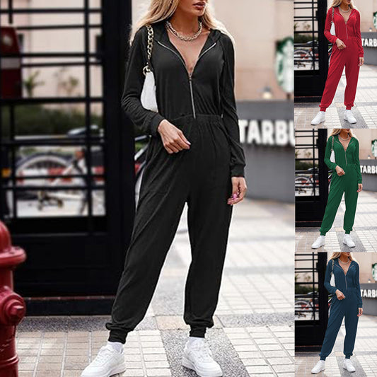 Dame moderat Jumpsuit med praktiske lommer og høj krave Stilla