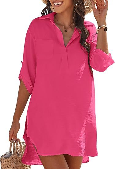 Dame afslappet strand skjorte kjole med praktisk slids og knapdetaljer Stilla