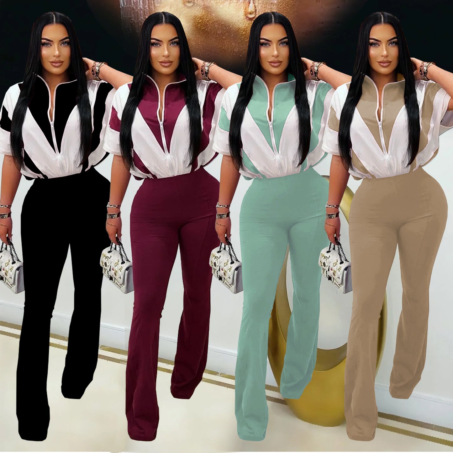 Dame Elegant og behagelig jumpsuit med stilfuld krave og bredt ben Stilla