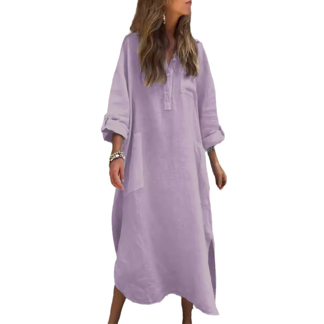 Dame afslappet linnedkjole med praktiske lommer Stilla