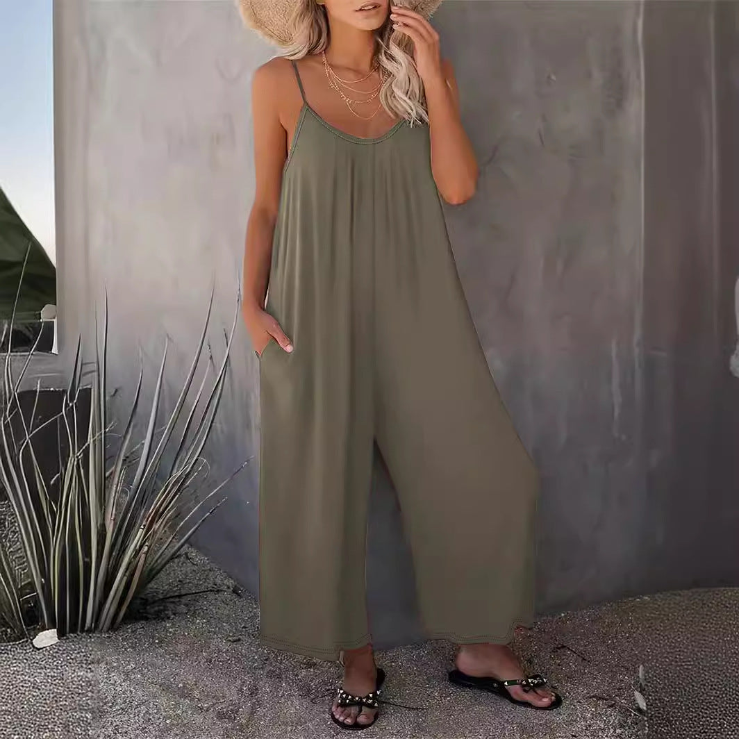 Kvinders afslappet bredt skåret jumpsuit med lommer Stilla