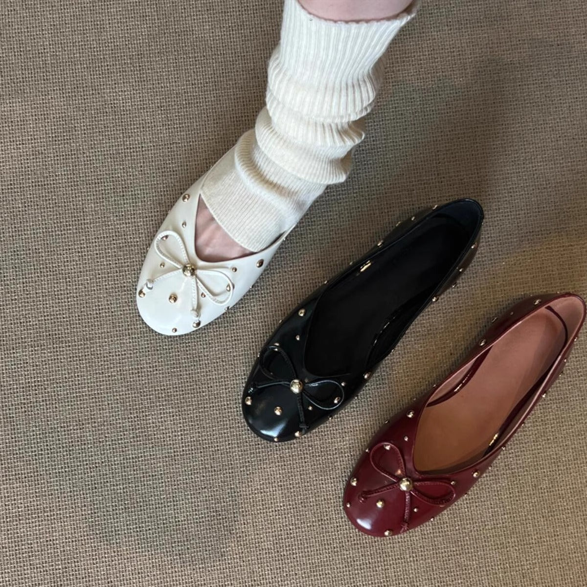 Dame Dekoreret Bue-Detalje Ballerina Flats Stilla