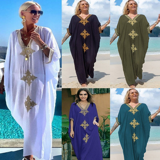 Dame elegant Kaftan med kunstnerisk broderi Stilla