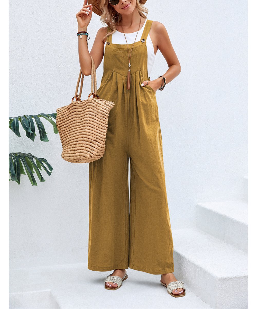 Dame jumpsuit med bred ben og knapdetaljer Stilla