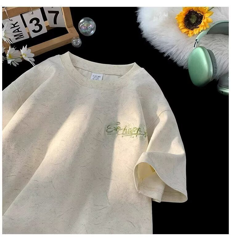 Dame afslappet oversized T-shirt med kreativt fronttryk Stilla