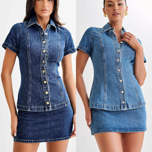 Dame Denim Kjole med figursyet snit og kort plissé-detalje Stilla