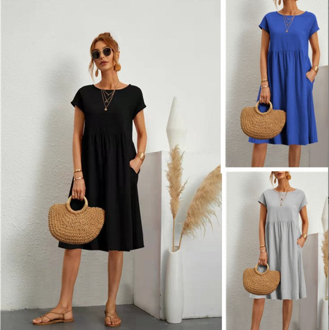 Dame afslappet midi-kjole med praktiske sidelommer og blødt bomuldsstof Stilla