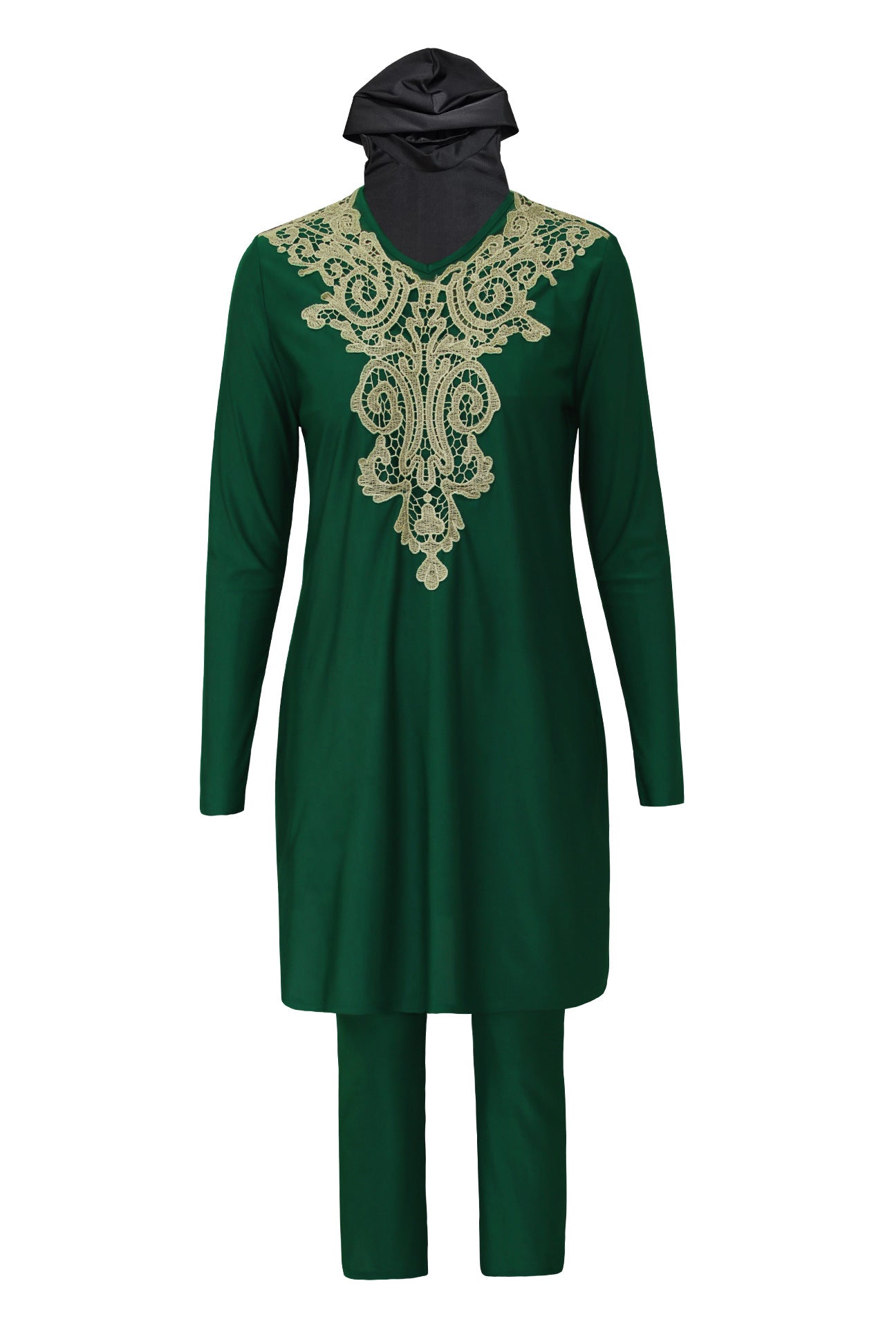 Dame Elegant Langærmet Kjolesæt med detalje-kærkommen Broderimønster Stilla