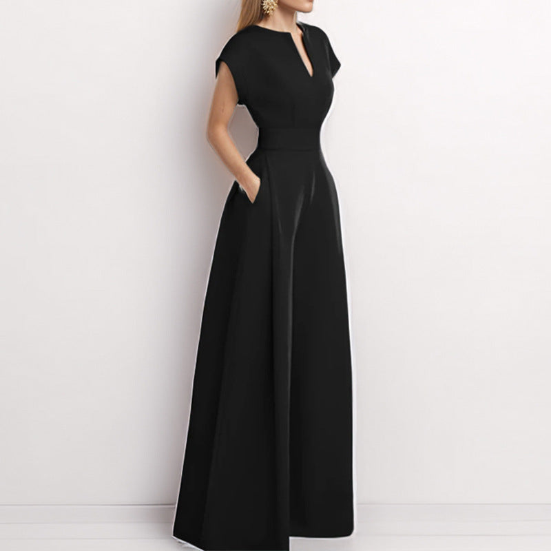 Dame elegant jumpsuit med bred ben og flot V-udskæring Stilla