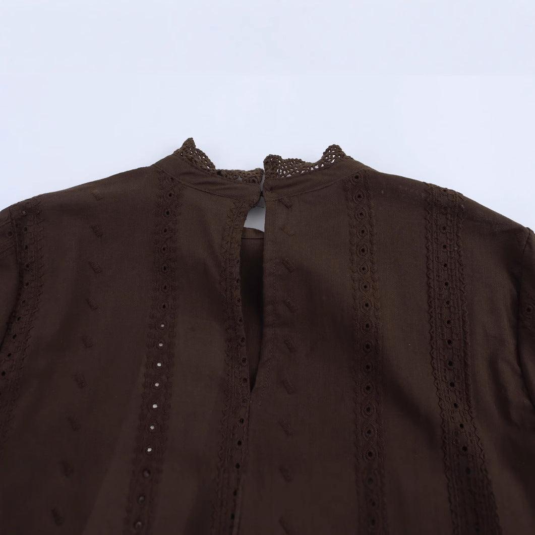 Dame Elegant Højkravebluse med broderede manchetter Stilla