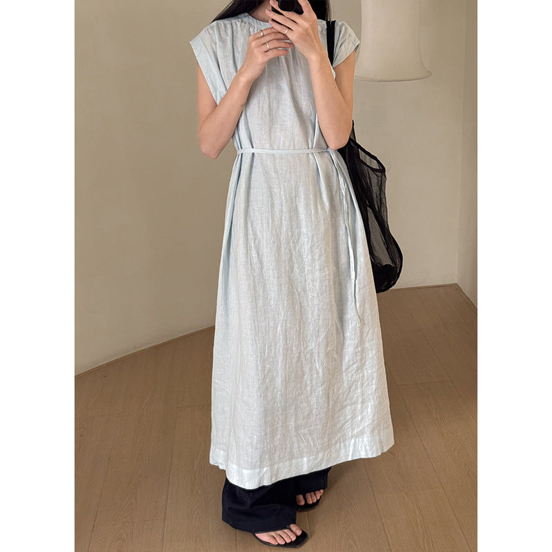 Dame afslappet maxikjole med elastisk taljebånd og justerbart bælte Stilla