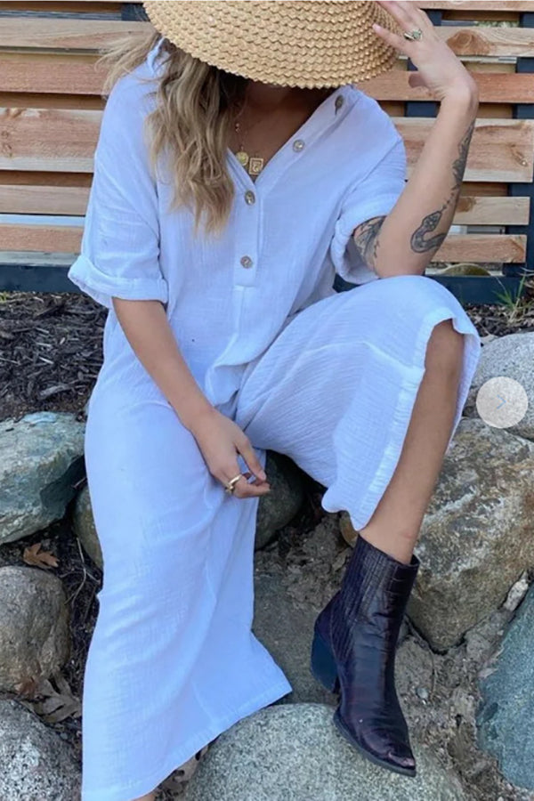Stilla | Solid Knaplommer Løse Jumpsuits