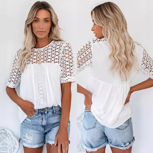 Dame elegant bluse med spids-detalje Stilla