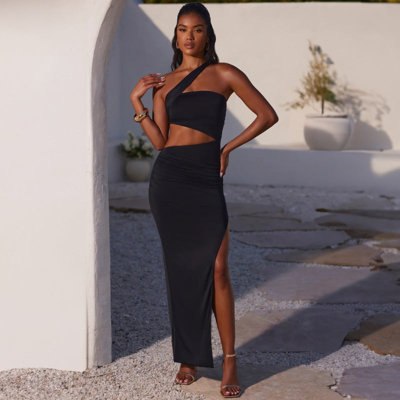 Dame Cut-Out Maxikjole med asymmetrisk design og rynket overdel Stilla