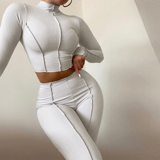 Dame sporty crop-top og leggings sæt med ribbet struktur Stilla