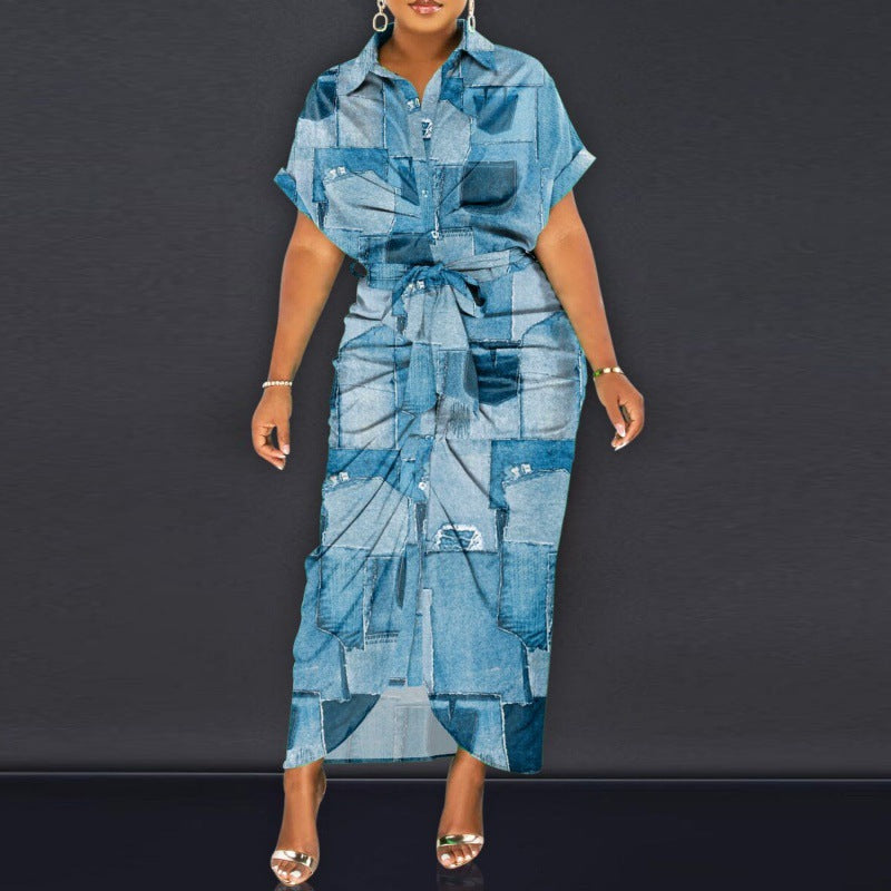 Dame Denim Patchwork Midi Kjole Stilla