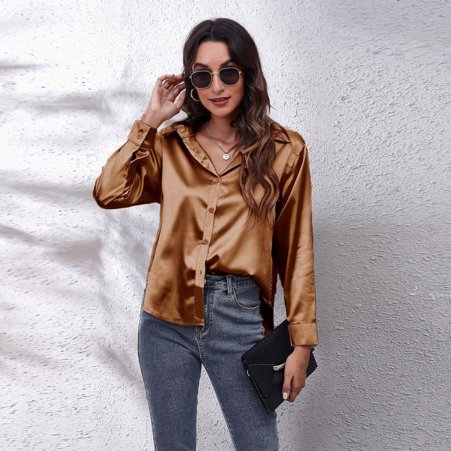 Dame Satin Bluse med Knote Lukning Stilla