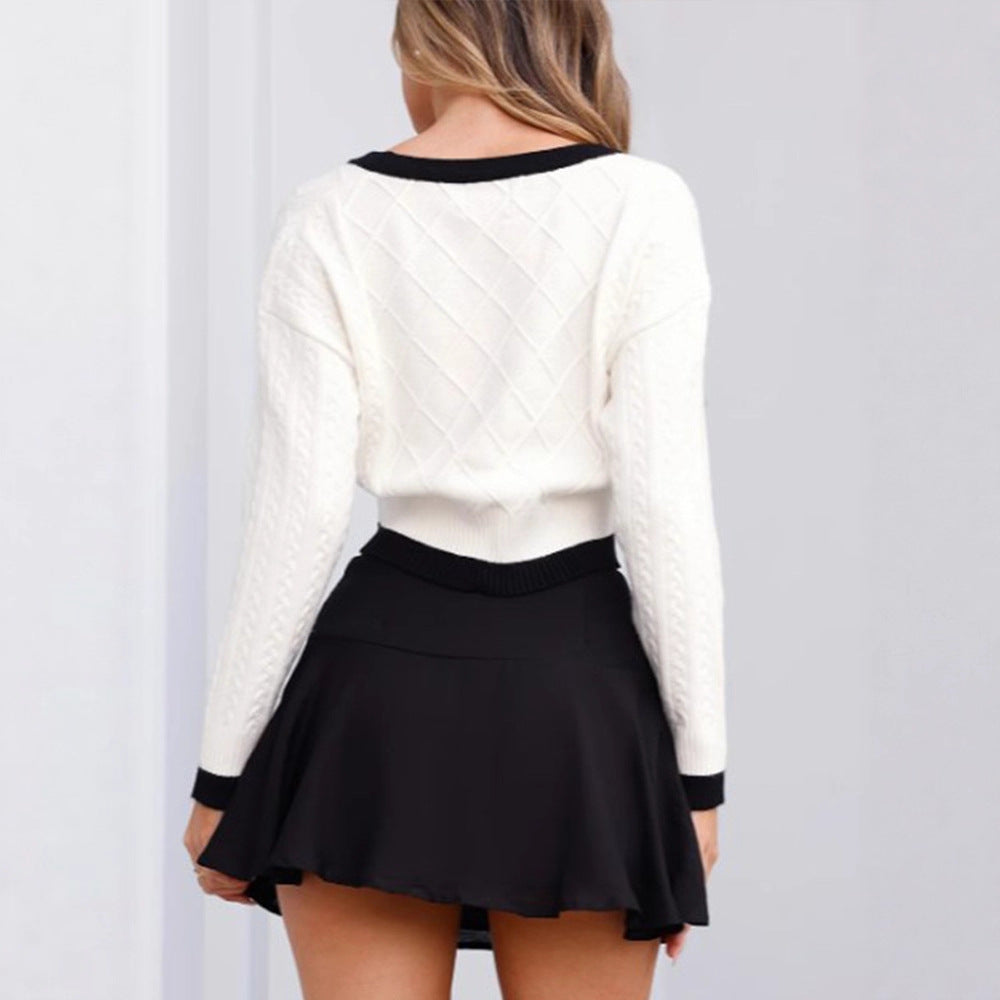 Dame Cropped Strikjakke med dekorative Knapper Stilla