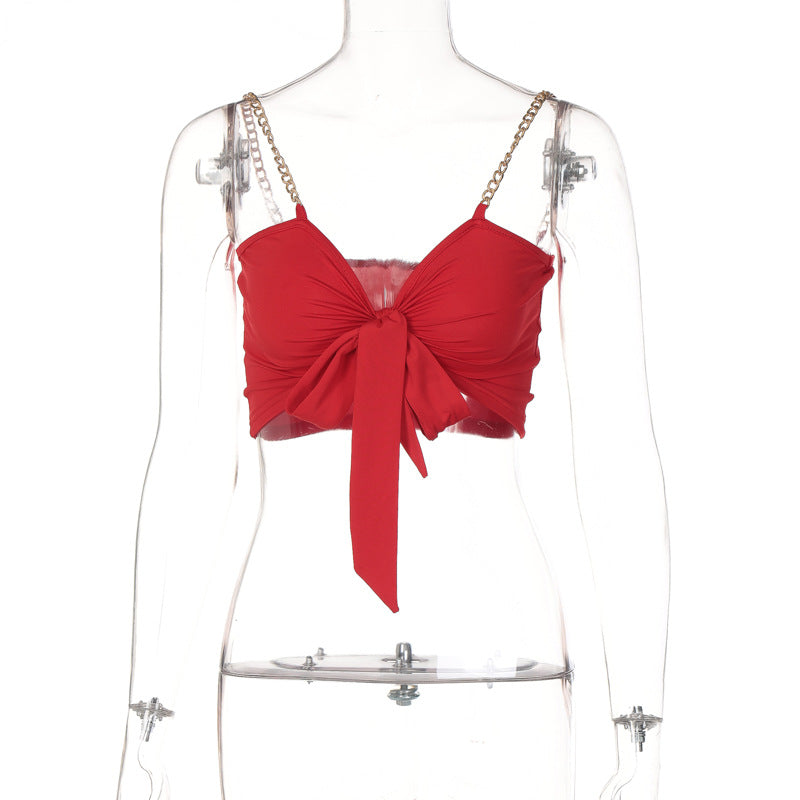 Dame Cropped Bikini-top med dekorativ knude og kædedetaljer Stilla