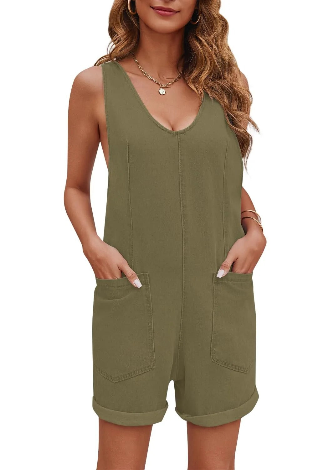 Dame afslappet Denim-overall med dyb V-udskæring og praktiske lommer Stilla