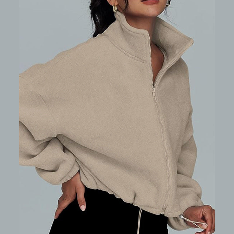 Dame afslappet jakke med høj krave og lynlås Stilla