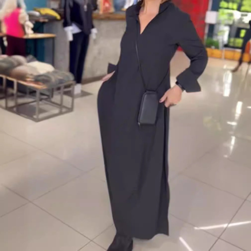 Dame afslappet skjorte-midi-kjole med sidelommer Stilla