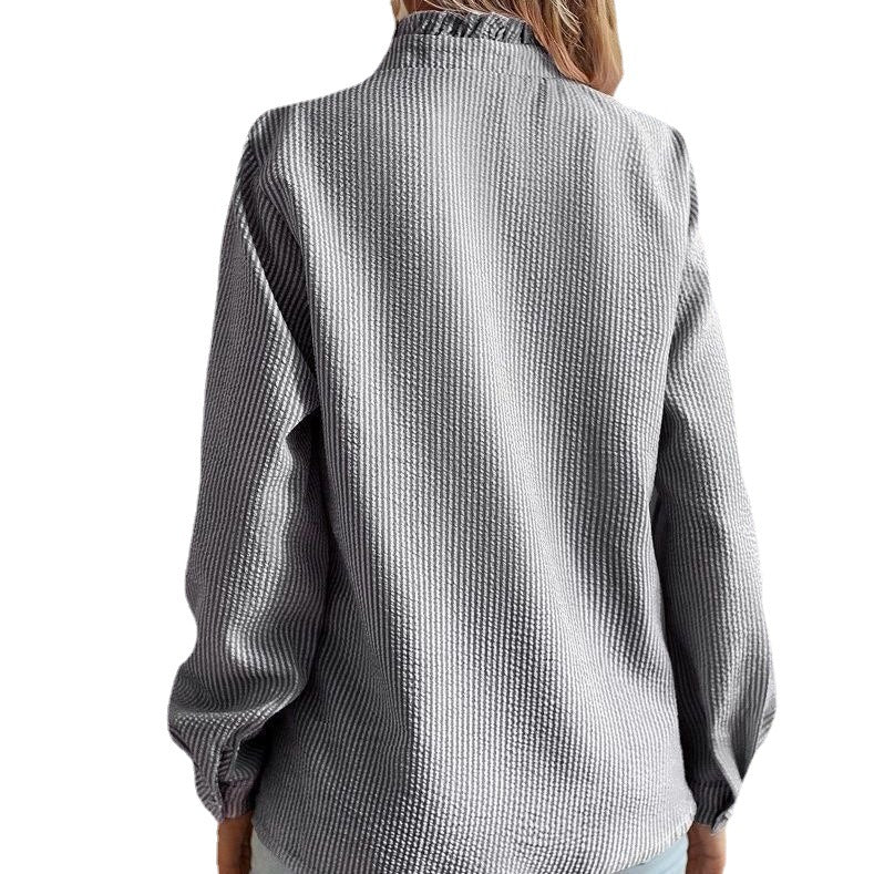 Dame elegant bluse med rynker og ståkrave Stilla