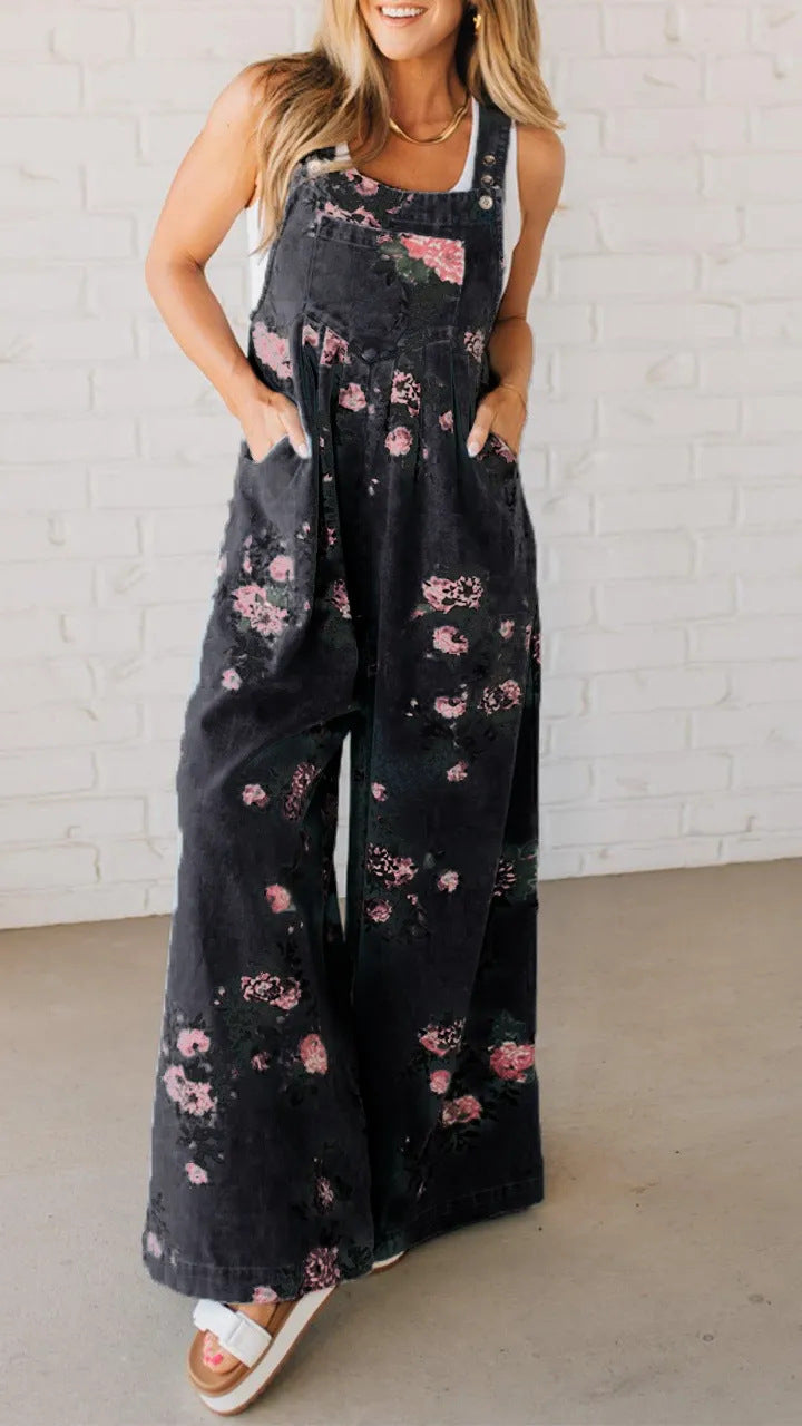 Dame jumpsuit med blomstermønster og bred pasform Stilla