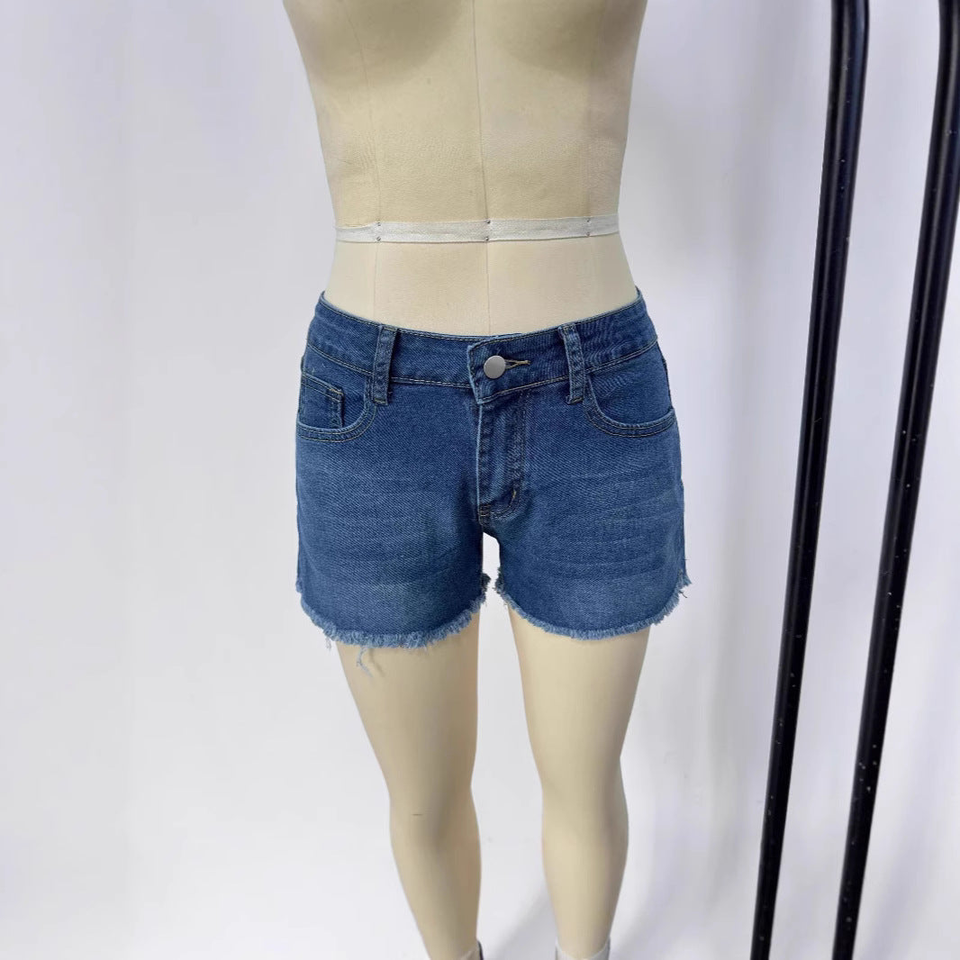 Dame Denim-shorts med frynsekanter og høj talje Stilla
