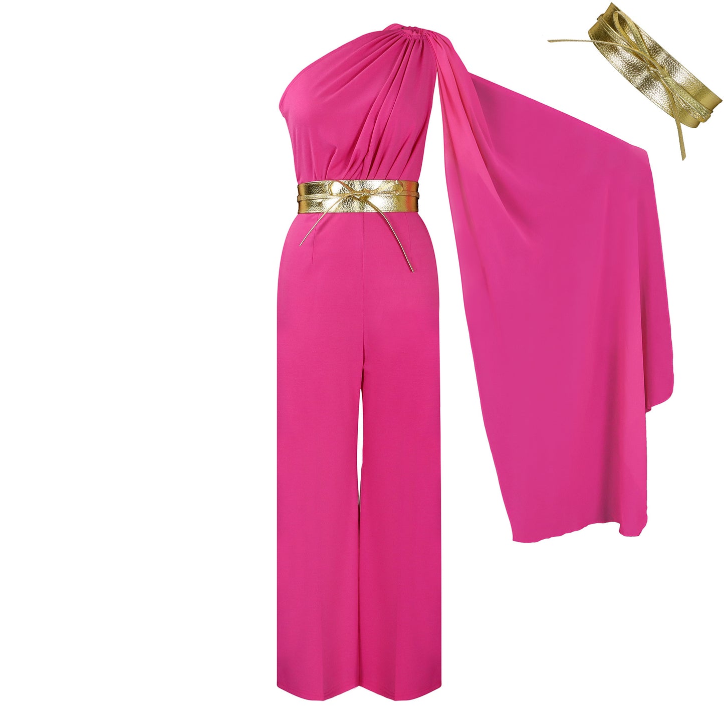 Dame elegant jumpsuit med asymmetrisk snit og glamorøs talje bælte Stilla
