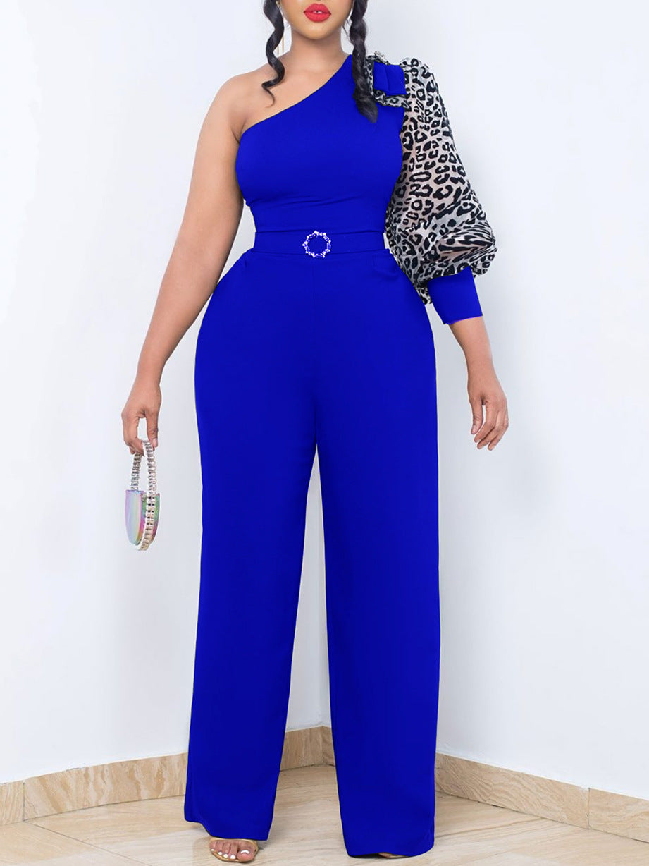 Dame Elegant Jumpsuit med asymmetrisk snit og fashionable puffærmer Stilla