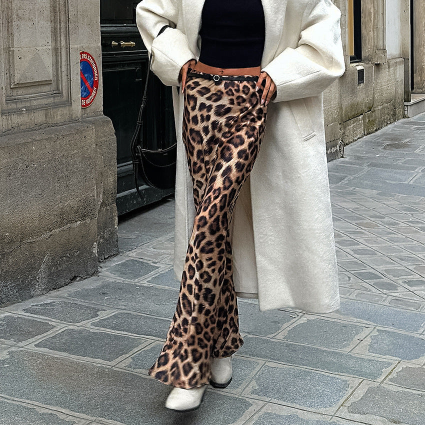 Dame Elegant Animal-Print Maxiskirt med højt split og kvalitetsstof Stilla