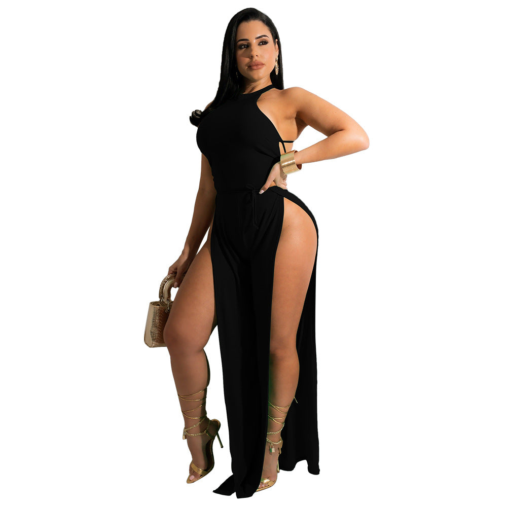 Dame Elegant Højhalset Jumpsuit med Høj Skæring og Sideslids Stilla