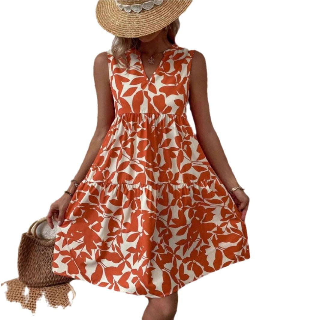 Dame afslappet fritidkjole med V-udskæring og floralt snit Stilla