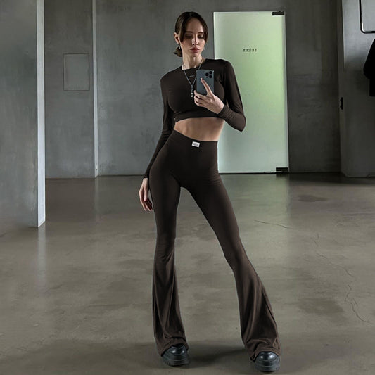 Dame Elegant Flair-sæt med langærmet overdel og flared bukser Stilla