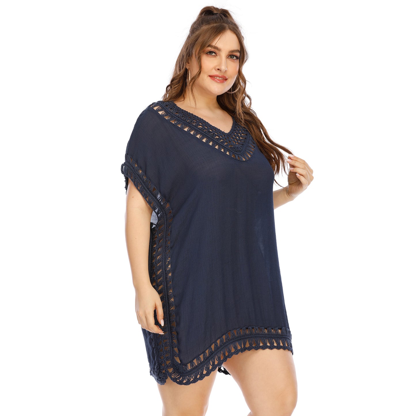 Dame elegant hæklede strandovertræk med dyb V-udskæring og kunstfærdige detaljer Stilla