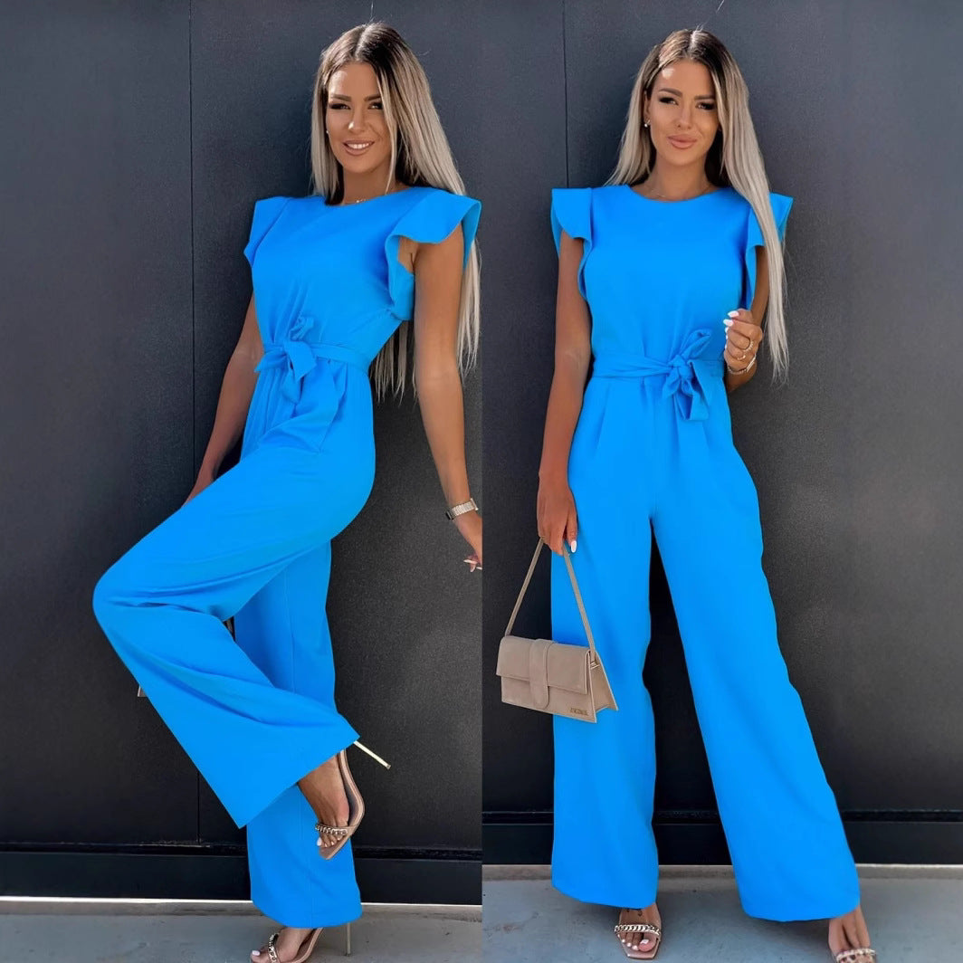 Dame Elegant Bred Beinformet Jumpsuit med Flæsedetaljer Stilla