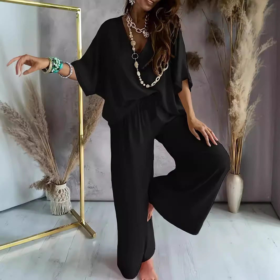 Dame afslappet og luftig to-delt sæt med vidde ben Stilla