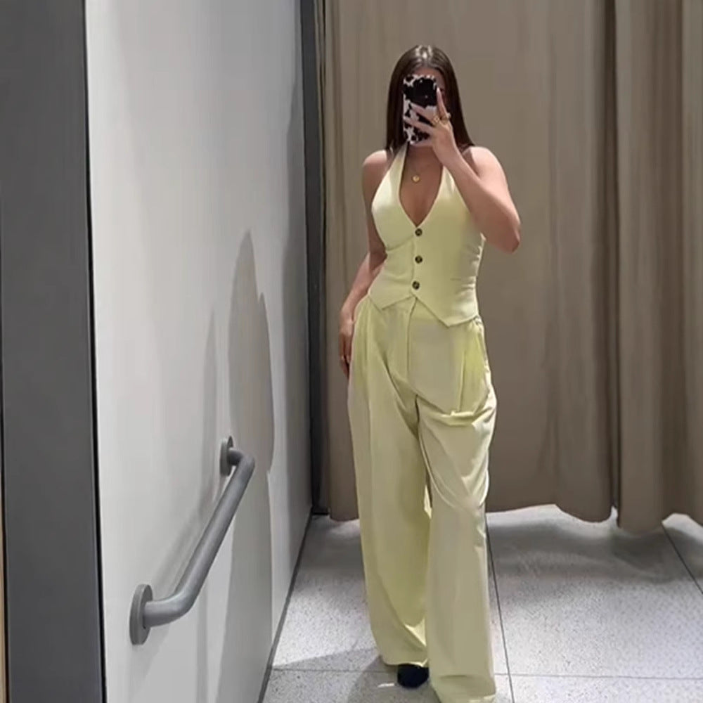 Dame elegant jumpsuit med figursyet overdel og vide ben Stilla