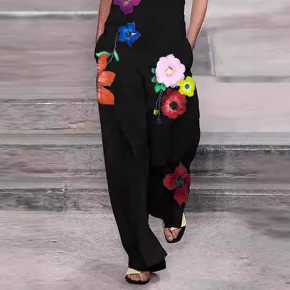 Dame jumpsuit med farverige broderier og bredt ben Stilla
