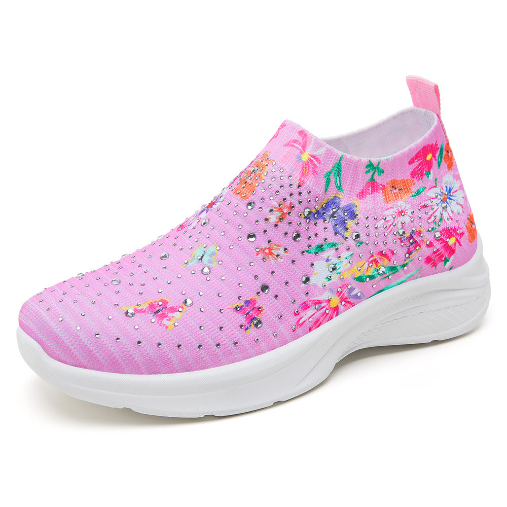 Dame elastiske slip-on sneakers med glitrende detaljer og blomstret design Stilla