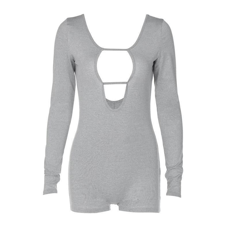 Dame Langærmet Bodysuit med dyb V-udskæring og forførende Cut-Out Stilla
