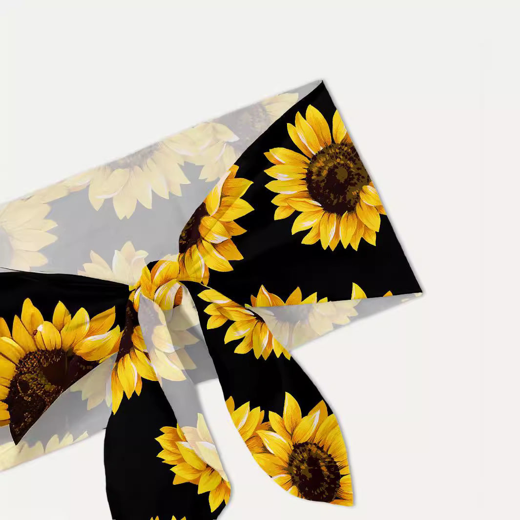 Dame Crop-Top og Shorts Sæt med Solsikke-mønster Stilla