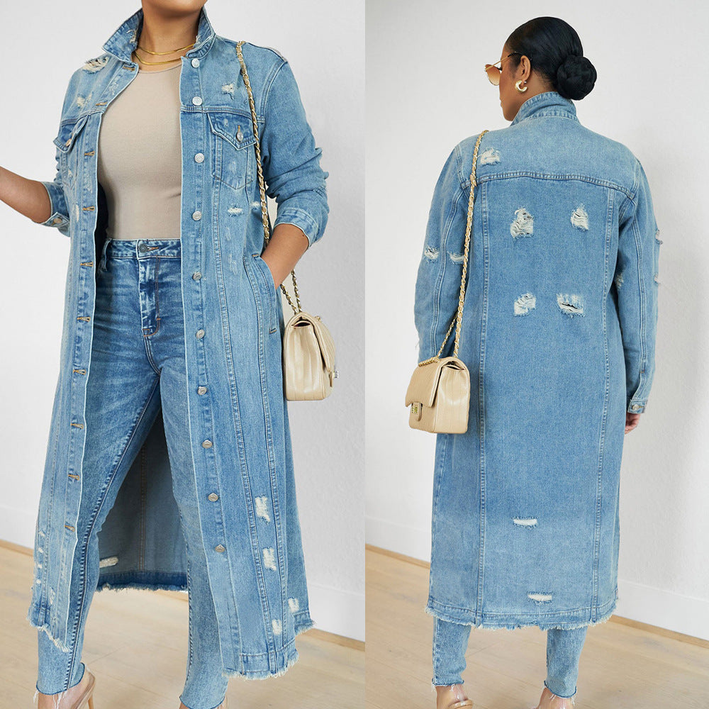 Dame denim-jakke i afslappet oversized stil med frynsede detaljer Stilla